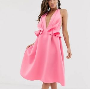 ASOS sleeveless backless Pink ruffle Dress